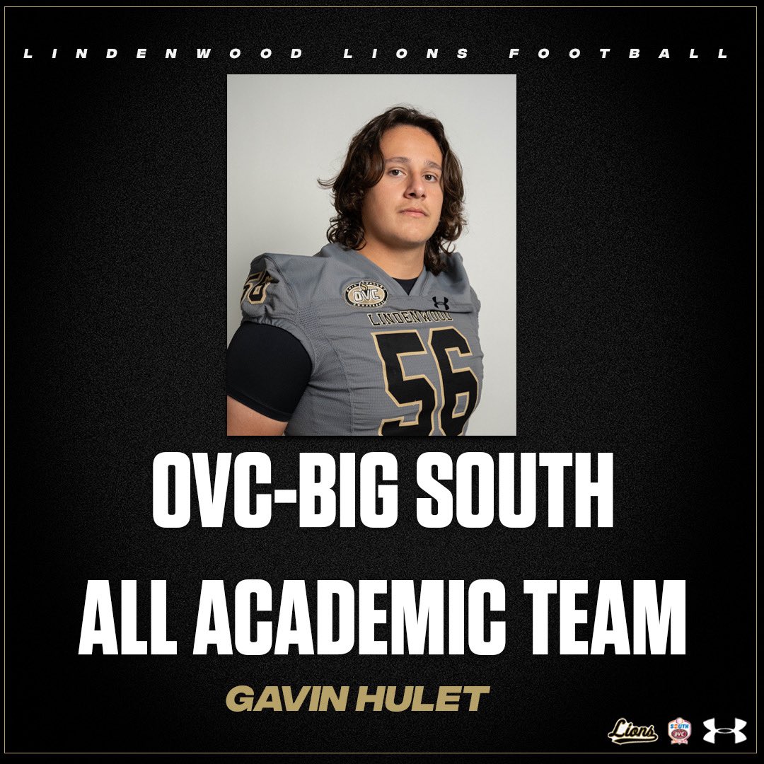 Gavin Hulet of the <a href="/LindenwoodFB/">Lindenwood Football</a> 🦁🏈 team has been named to the <a href="/OVCBigSouthFB/">OVC-Big South Football Association</a> All-Academic Team for his work on the field and in the classroom 📚

Hulet was tabbed a first team all-conference performer this season

📕 | tinyurl.com/mw75kz4w

#TheHuntBegins