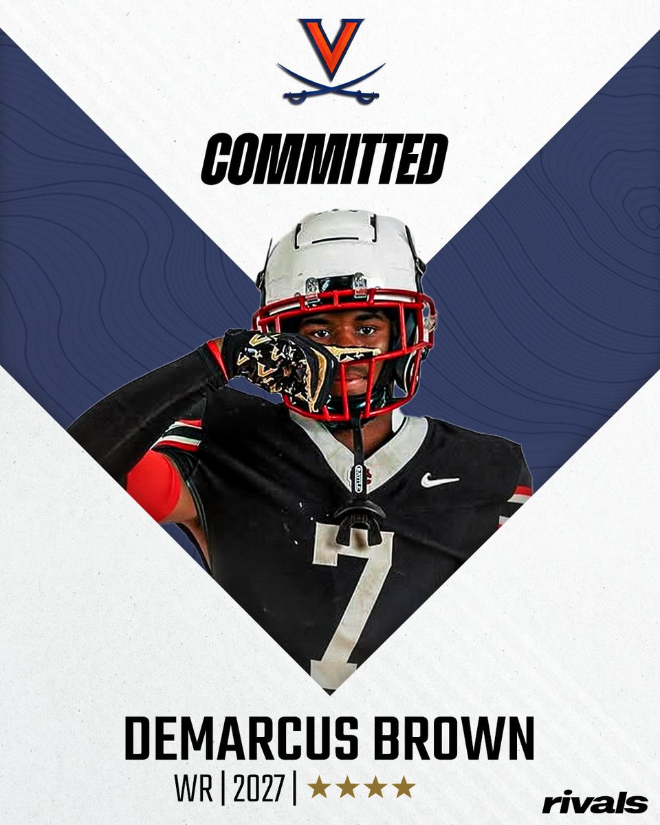 🚨BREAKING🚨 2027 4-star WR Demarcus Brown has committed to Virginia⚔️

Read: on3.com/rivals/news/20…