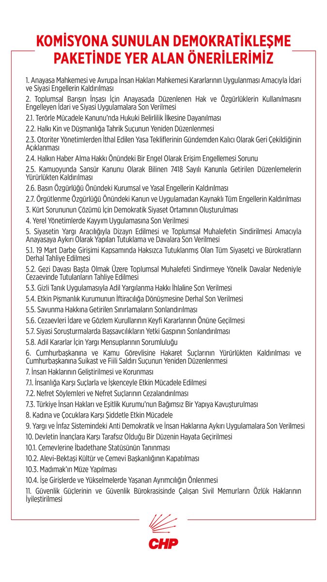 TBMM Çözüm Komisyonu’na sunduğumuz Demokratikleşme Paketi’nde yer alan önerilerimiz.