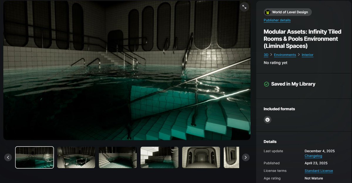 GameLevelDesign's tweet image. Currently only have two environment asset packs on Fab at the moment (more will come).

And I updated both to work in UE5 v5.3-v5.7

Get Retro Office Modular Asset Pack or Liminal Spaces Tiled Rooms &amp;amp; Pools or both to create with in UE5.

Create &amp;amp; Immerse: fab.com/sellers/World%…