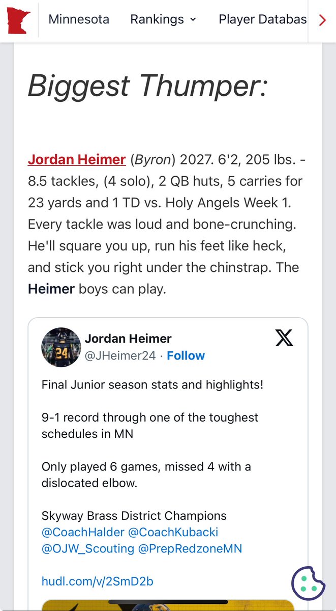 JHeimer24's tweet image. Thank you @OJW_Scouting and @PrepRedzoneMN for the write up!