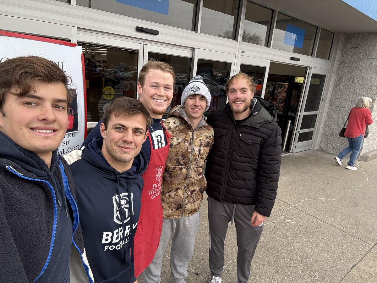 BCCoachK's tweet photo. Salvation Army Bell Ringing- Playoff Edition💙 @BerryFootball https://t.co/QZkSJj3jh0
