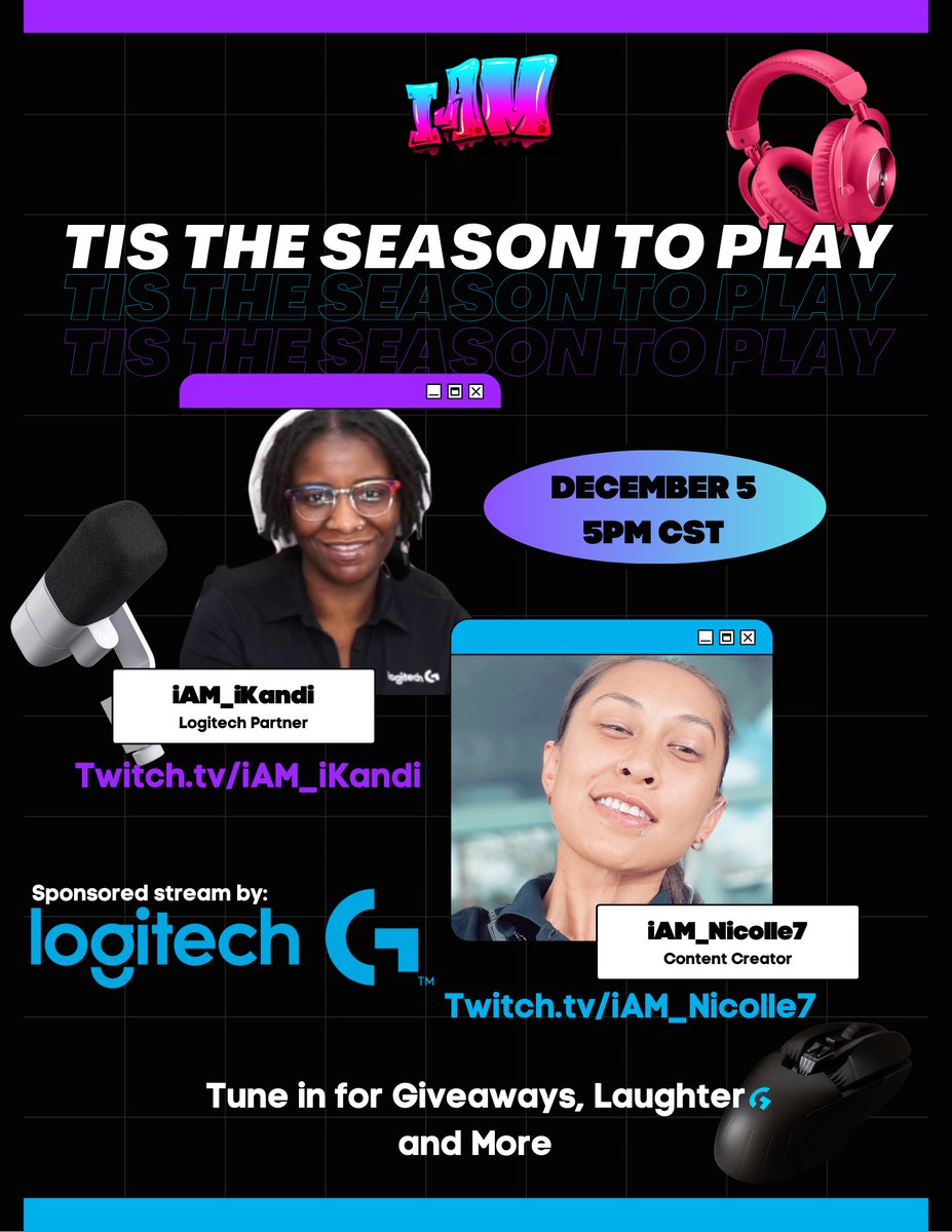iAM_iKandi's tweet image. We’re partnering with Logitech for a special Stream Together event Tis the season to play, I’ll be playing ARC Raiders and celebrating my Partner Anniversary, AND giving away Logitech goodies!
Come hang out! 💙 Tomorrow 12/5 at 5pm cst #LogitechGPartner #TisTheSeasonToPlay