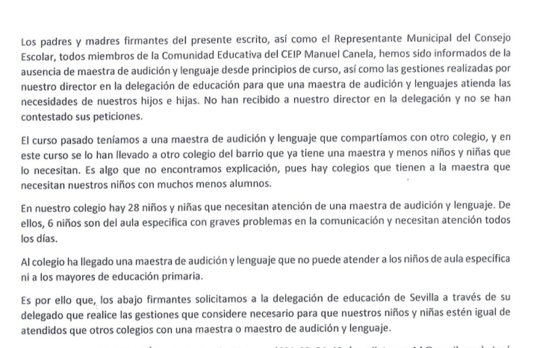 🆘Las familias del CEIP Manuel Canela han registrado cientos de firmas, mientras la delegación da la callada por respuesta a las peticiones del equipo directivo 
Se están vulnerando los derechos del alumnado 
Exigimos responsabilidad y una solución YA
 #ALUrgente