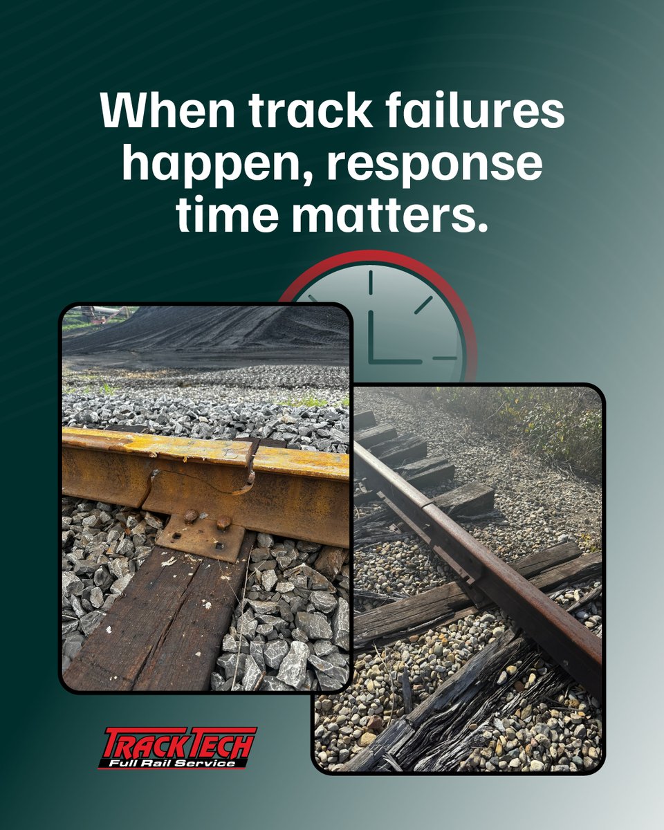 TrackTech_Inc's tweet image. Track Tech provides rapid emergency repair support to get you back online safely, with crews, equipment, and experience ready to mobilize.

#EmergencyRailRepair #RailDowntime #TrackMaintenance #RailReliability