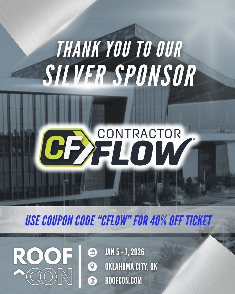 FlowContractor1's tweet image. ContractorFlow is headed to RoofCON!

Get 40% off your ticket when you join us at the event!

ContractorFlow is the CRM built by contractors, for contractors — designed to simplify your workflow, boost your efficiency, and help you win more jobs: roofcon.com/2026-tickets..