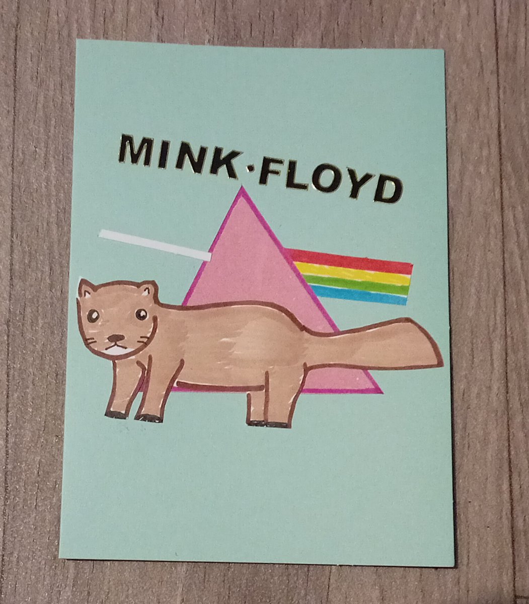 AxelinaPro's tweet photo. I thought it might be a good time to come up with a new, fun, music/rock card design. So here you go! Mink Floyd! Available from https://t.co/kCpDi20JlJ  #mink #pinkfloyd #weasel #rocker #classicrock #classicrockfan #progrock #progrockmusic #cardforhim #ukmakers #ukmakershour https://t.co/EsIiqTHsH5