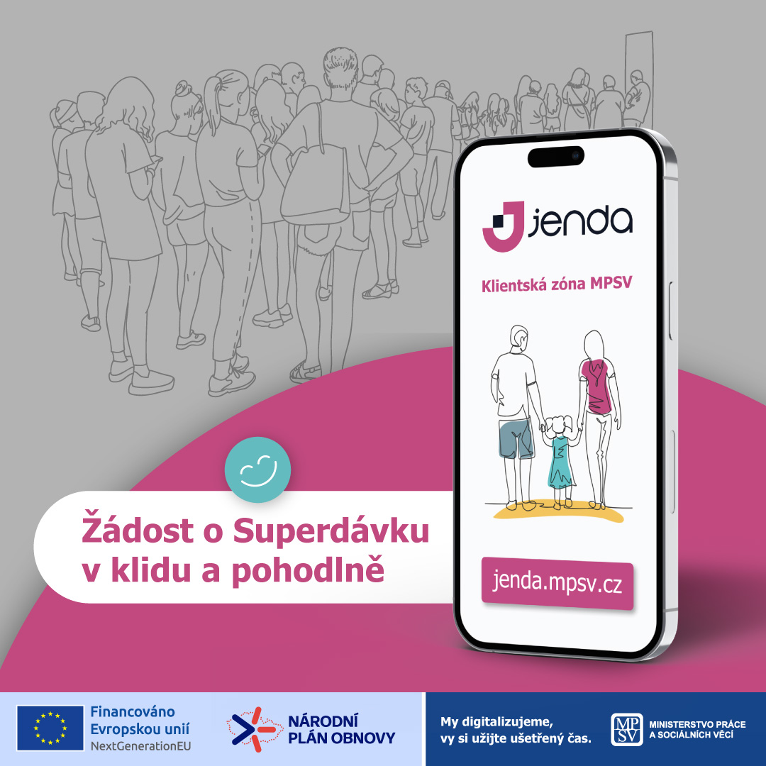 DigiMPSV's tweet image. Konec roku = velký nápor na pobočkách ÚP. Nechat žádost o Superdávku na prosinec může znamenat zbytečné čekání. Online podání v Klientské zóně Jenda šetří čas i kapacity úřadů. mpsv.cz/superdavka