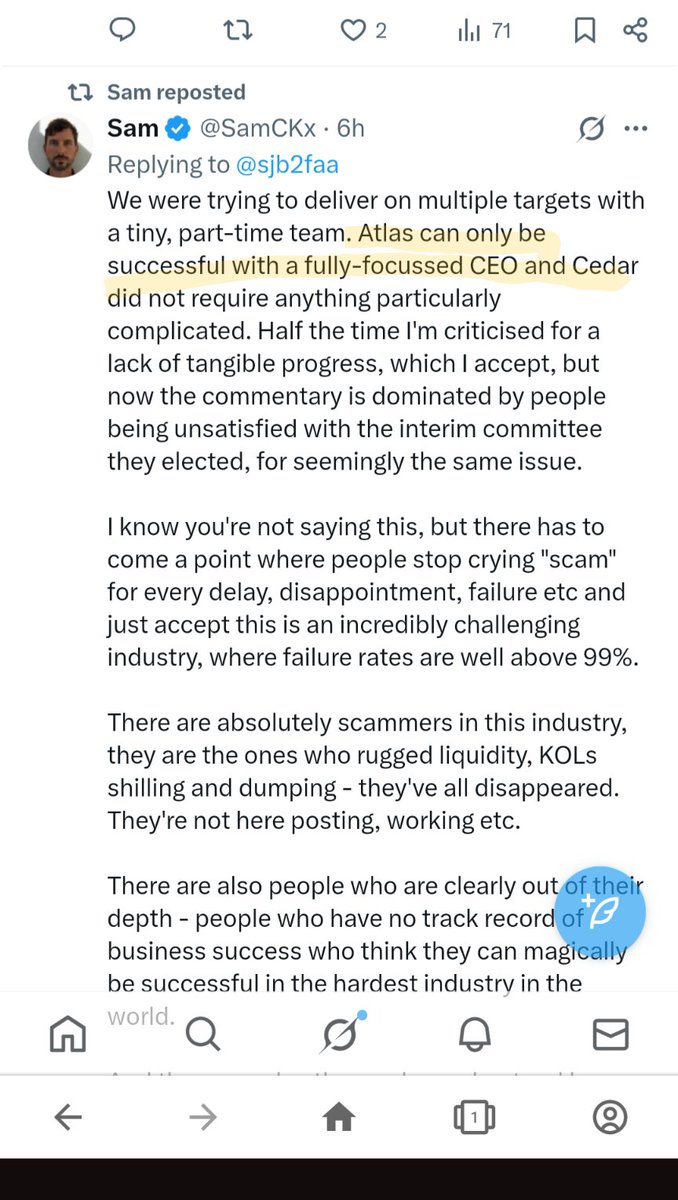 LeftyCurved's tweet image. Maybe the "fully focused" CEO of @AtlasWallet should spend more time focusing on finally delivering something to the CedarDao community and spend less time on here telling people that they are racist or tax evaders or whatever other rant he's on that day