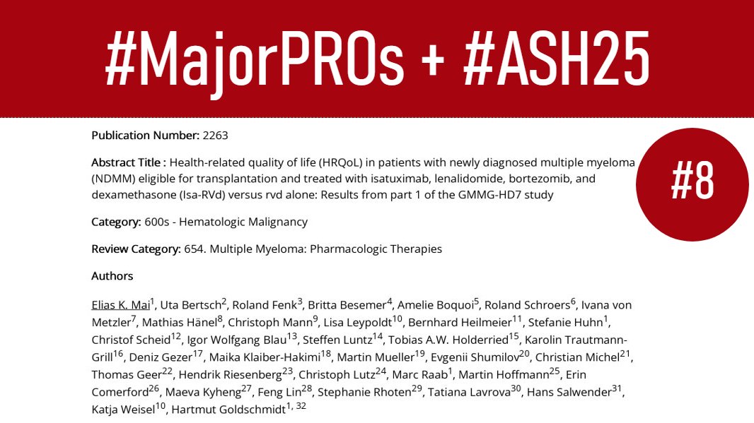 majorajay's tweet photo. 8 – #MajorPROsASH – 2263 Mai
Isa-RVd v Rvd in NDMM: Adding isa = improved fatigue, pain, and future perspectives. Both study arms: better phys/emotional functioning. Similar to D-RVd data; quads can improve QoL in #mmsm. #ASH25 https://t.co/X2RDQTyeKq