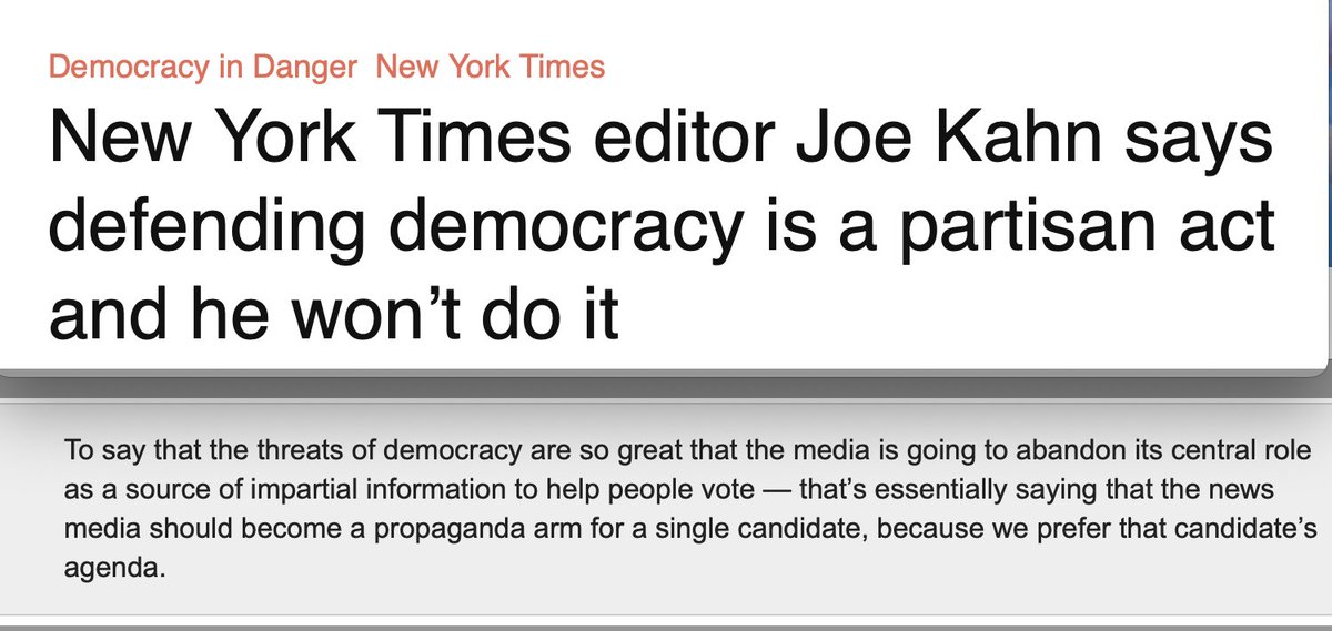 Last year, you know, when it mattered, Joe Kahn, your editor-in-chief, explicitly said it wasn't his job to defend democracy. You work at the biggest, most profitable, and well-funded newspaper in the country, and you sold us out for clicks and subscribers.