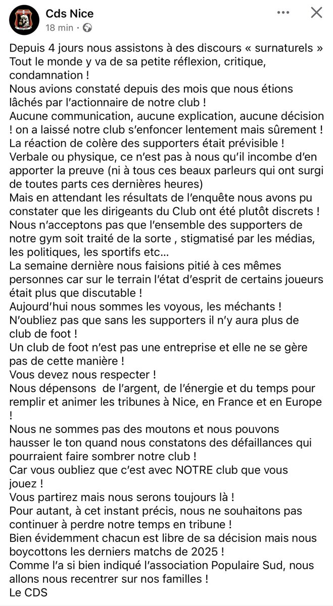 SolamenNissa's tweet image. 🚨🚨🚨 Communiqué du Club des Supporters 1947 qui rejoint le boycott lancé par la Populaire Sud Nice ! #OGCNice