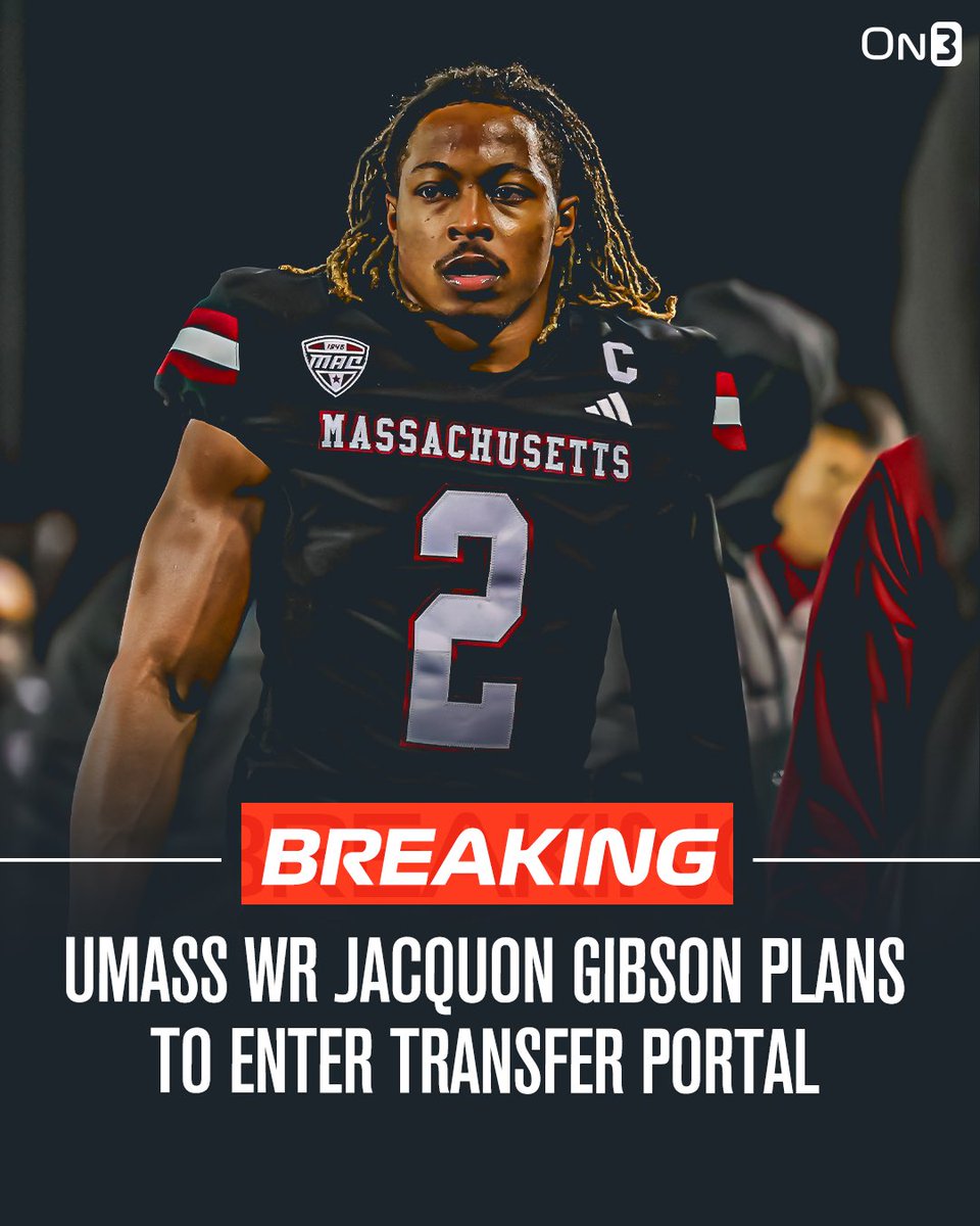 Massachusetts WR Jacquon Gibson plans to enter the NCAA transfer portal, per <a href="/Hayesfawcett3/">Hayes Fawcett</a> 

Gibson will have one year of eligibility remaining.

on3.com/transfer-porta…