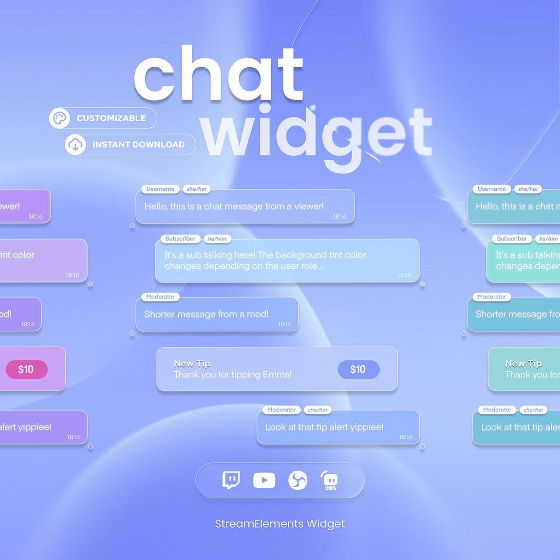 Frosted Glass Chat Widget ⋮ Twitch &amp; Youtube

💬 —  Vertical &amp; Horizontal alignment. Pronouns &amp; Role styling - Customizable alerts &amp; more! 

Links below  ⤵︎