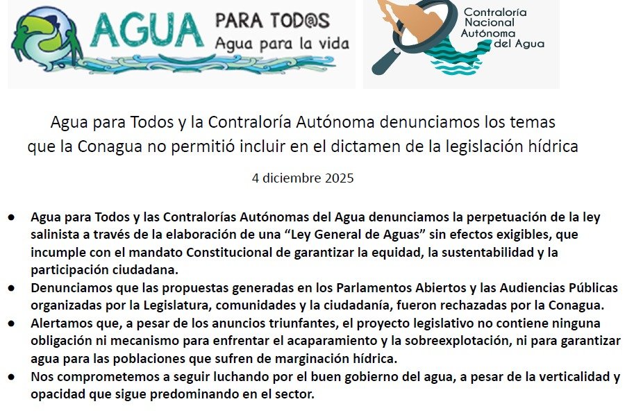 #Conagua <a href="/Claudiashein/">Claudia Sheinbaum Pardo</a> <a href="/aliciabarcena/">Alicia Bárcena</a> <a href="/Mx_Diputados/">H. Cámara de Diputados</a> <a href="/DiputadosMorena/">Tus Diputadas y Diputados Morena</a> <a href="/senadomexicano/">Senado de México</a> 
¡No a la Ley del Agua como está siendo votada!
