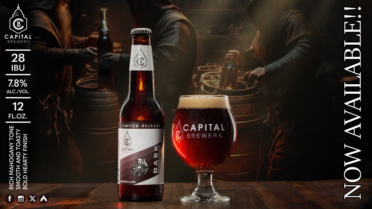 CapBrew's tweet image. Limit Release Alert:  Dark Doppelbock is now available statewide in BOTTLES and on draft!