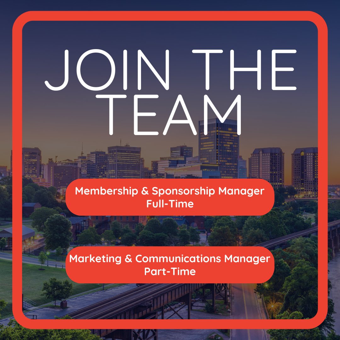 Join us! rvatech/ is now hiring for two roles:
• Marketing &amp; Communications Manager (Part-time)
• Membership &amp; Sponsorship Manager (Full-time)

Details and application information are available at rvatech.com/about/staff-te….