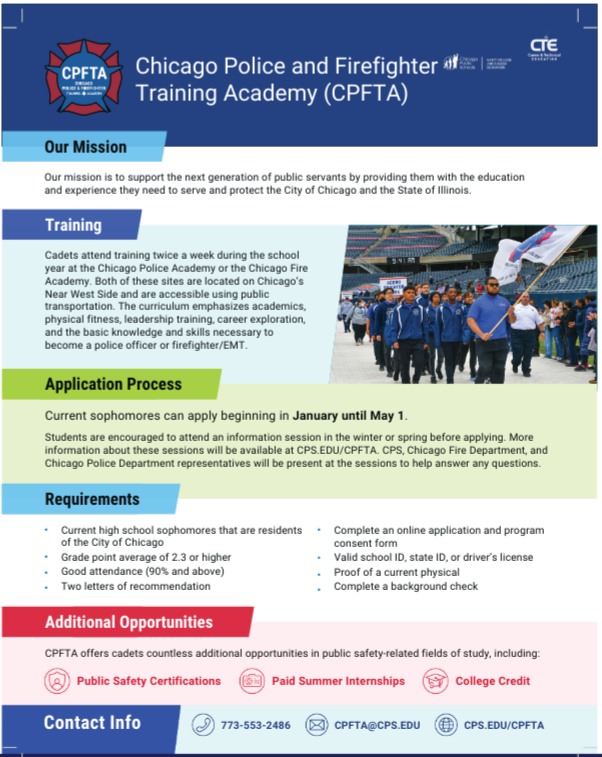 The application period for the **Chicago Police and Fire Training Academy (CPFTA)** is now open! Don’t miss out on this amazing opportunity to join an exceptional program.