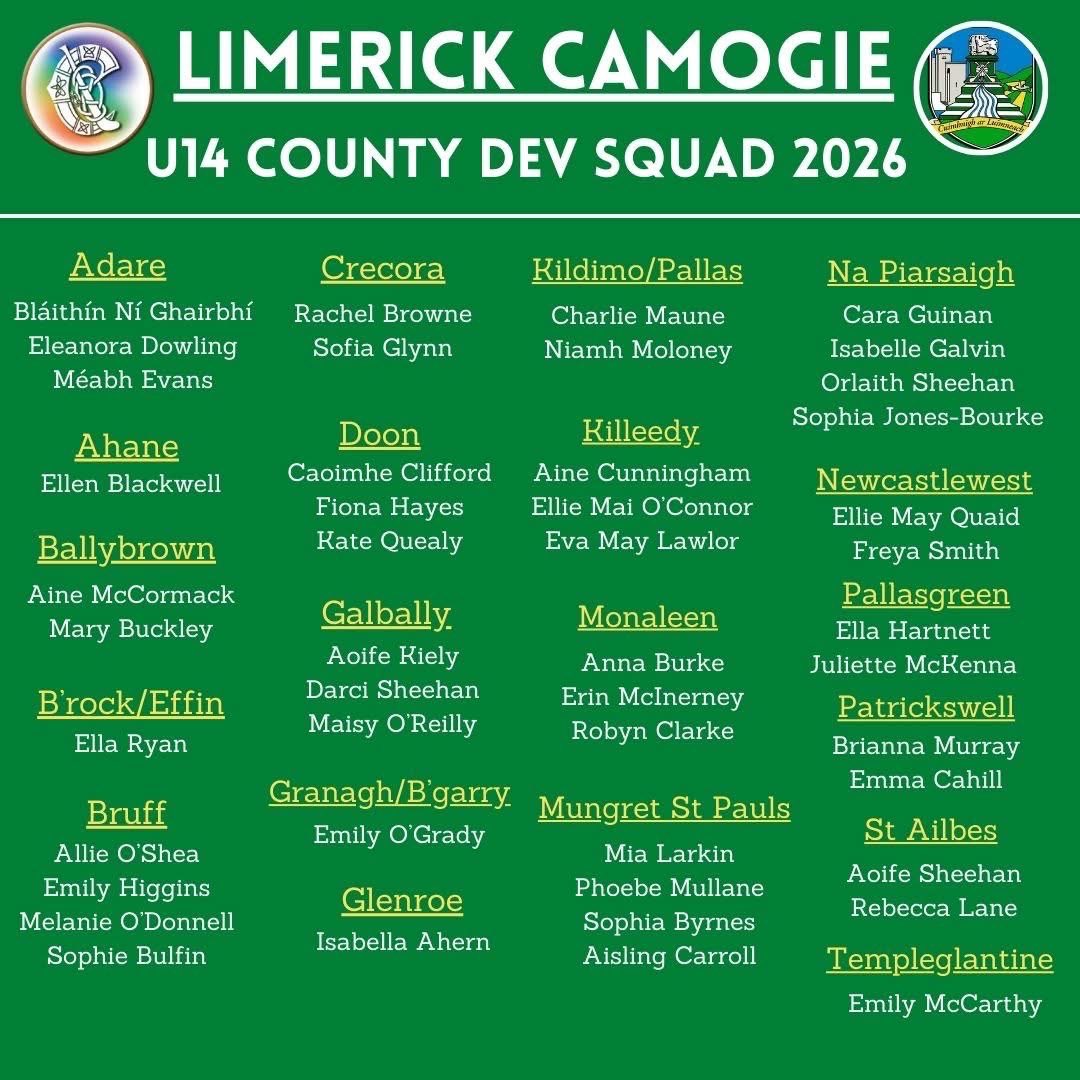 Well done and congratulations to Isobella on selection for the U14 Limerick Camogie Squad for 2026. Best of luck 🖤💚