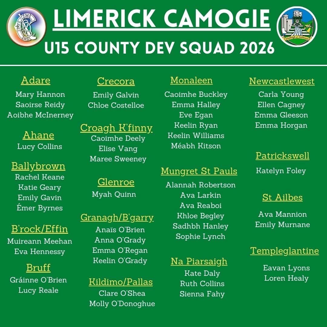 Well done and congratulations to Myah on selection for the U15 Limerick Camogie Squad for 2026. Best of luck 🖤💚