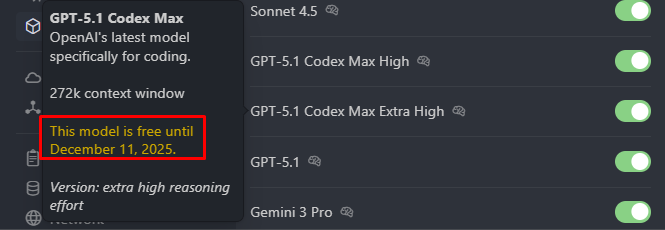 afeding's tweet photo. GRATISS!!

El modelo gpt5.1 codex max extra high plus super power, esta gratis en cursor por unos días.

No me llama mucho pero lo voy a probar un poco. https://t.co/jd5JJ6lEqw