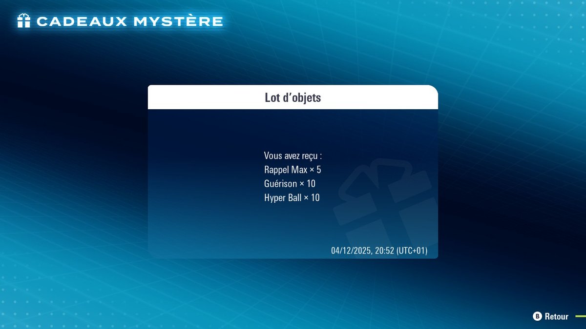 #LégendesPokémonZA : Nouvelle distribution d'objets disponible par le biais d'un code universel !

➡️ PREPAR1NG
➡️ Offre 5 Rappels Max, 10 Guérisons et 10 Hyper Balls
➡️ Code valide jusqu'au 31 mars 2027

Détails : pokebip.com/news/7114/lege…