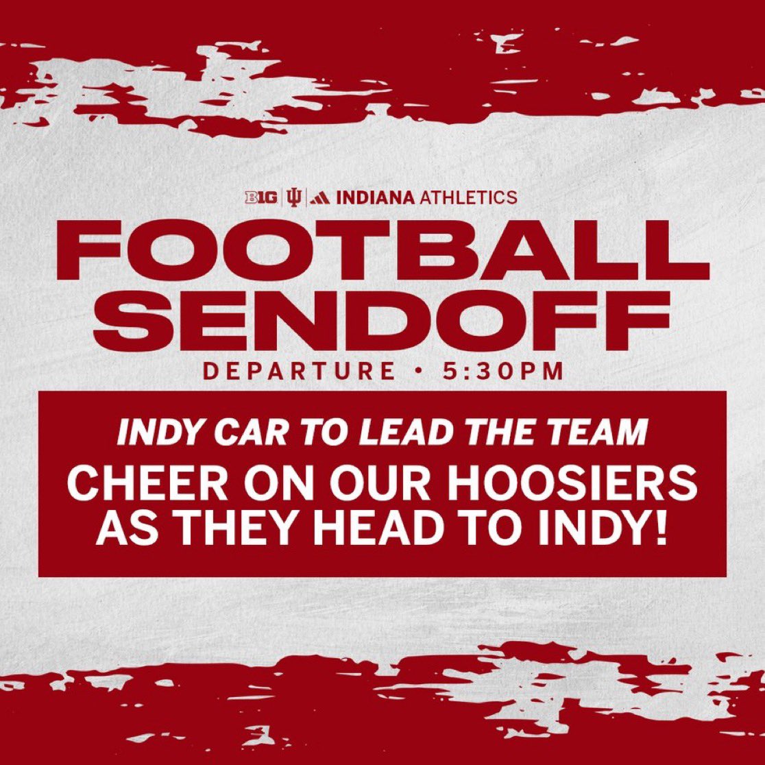 JeffRabjohns's tweet image. Fan event: The Indiana football team will depart for Saturday’s Big Ten Championship game at 5:30 pm Friday from the southside of Memorial Stadium, and an Indy car will lead them. #iufb