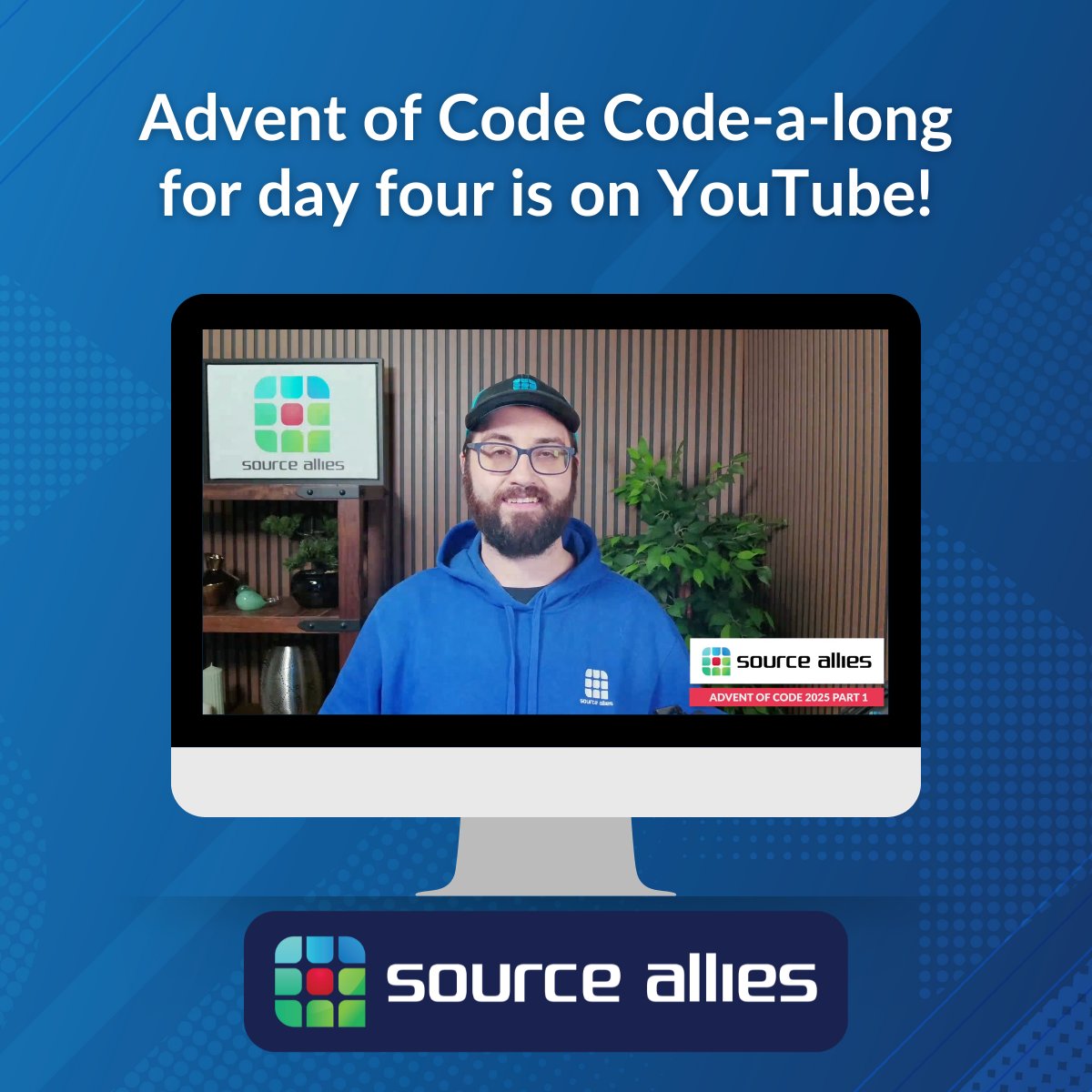 SourceAllies's tweet image. Join us for the Source Allies &apos;Advent of Code&apos; code along! Follow as our teammates tackle various programming puzzles in real time and think through solutions as they go. 

Watch the full video here youtu.be/ibFkXCSqlmI