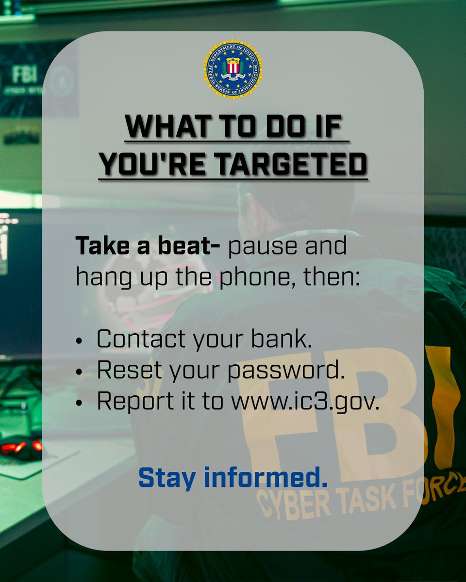Before you click that link, stop and read this.

Scammers are using texts, calls, and fake websites to steal bank access in what's known as account takeover fraud. One moment of urgency is all they need to trip you up. The FBI encourages you to take a beat- pause and verify the