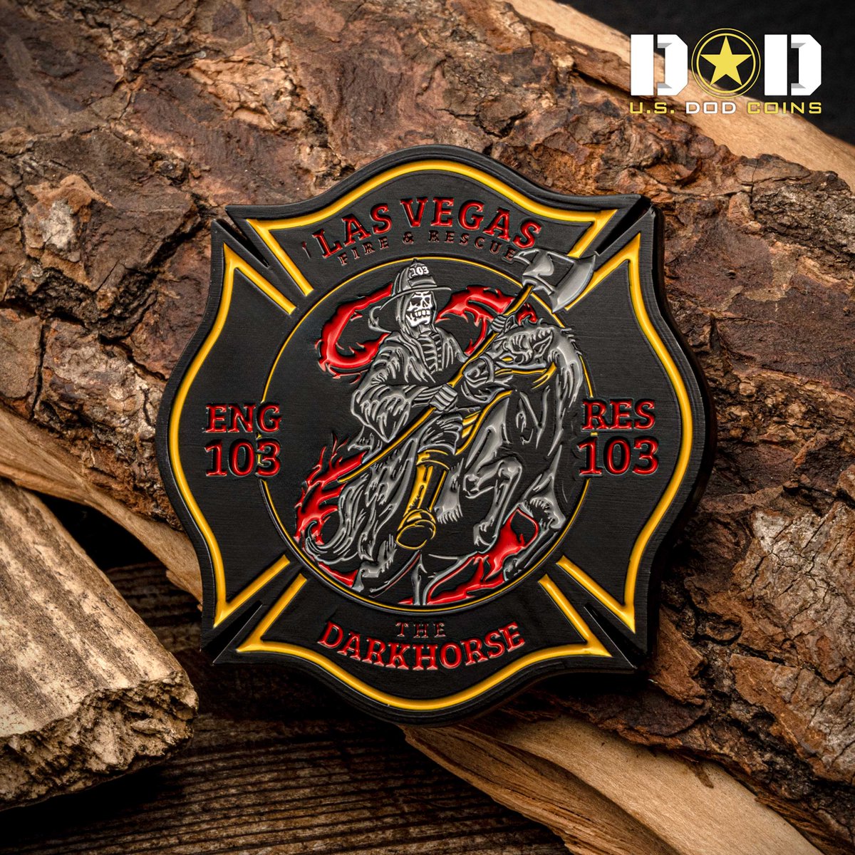 USDODCOINS's tweet photo. Death rides with fire, but so do heroes. The Las Vegas Fire &amp; Rescue Darkhorse coin honors those who fight the heat and never fold.

#USDODCoins #ChallengeCoin #MilitaryCoins #FireRescue #LasVegasFire #Engine103 #Rescue103 #Darkhorse https://t.co/KZJLDFMtFK