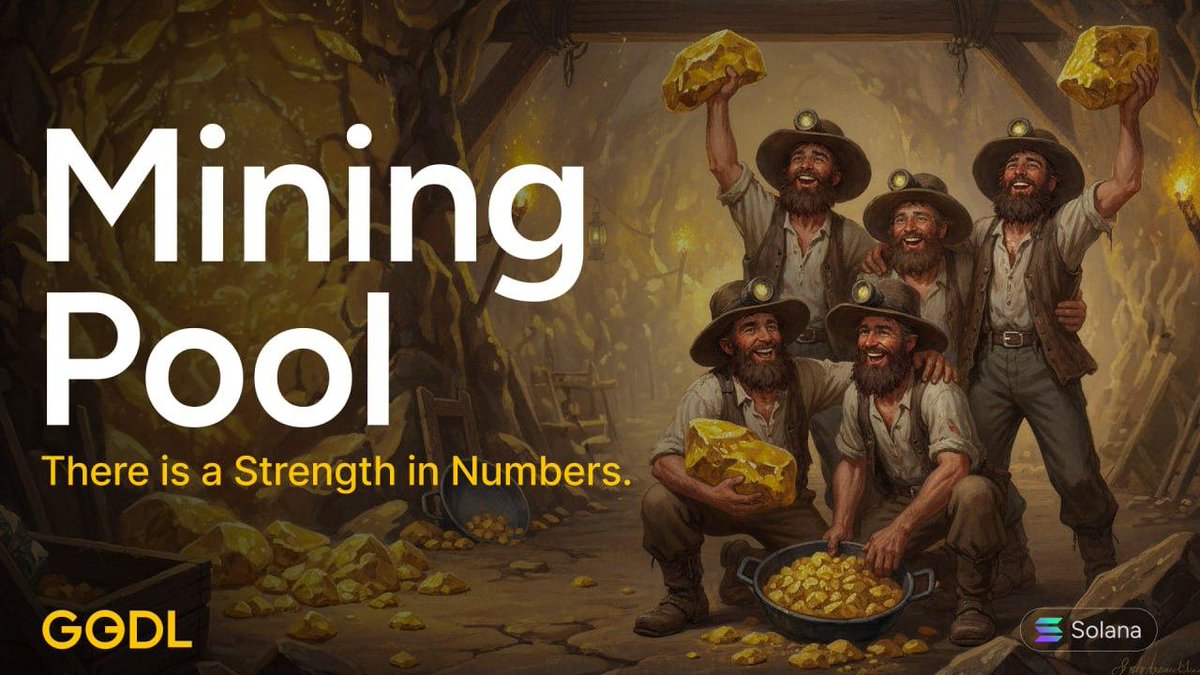 GODL 挖矿池：矿工们在充满活力的地下场景里庆祝金矿，象征着在 Solana 上以数量取胜的力量