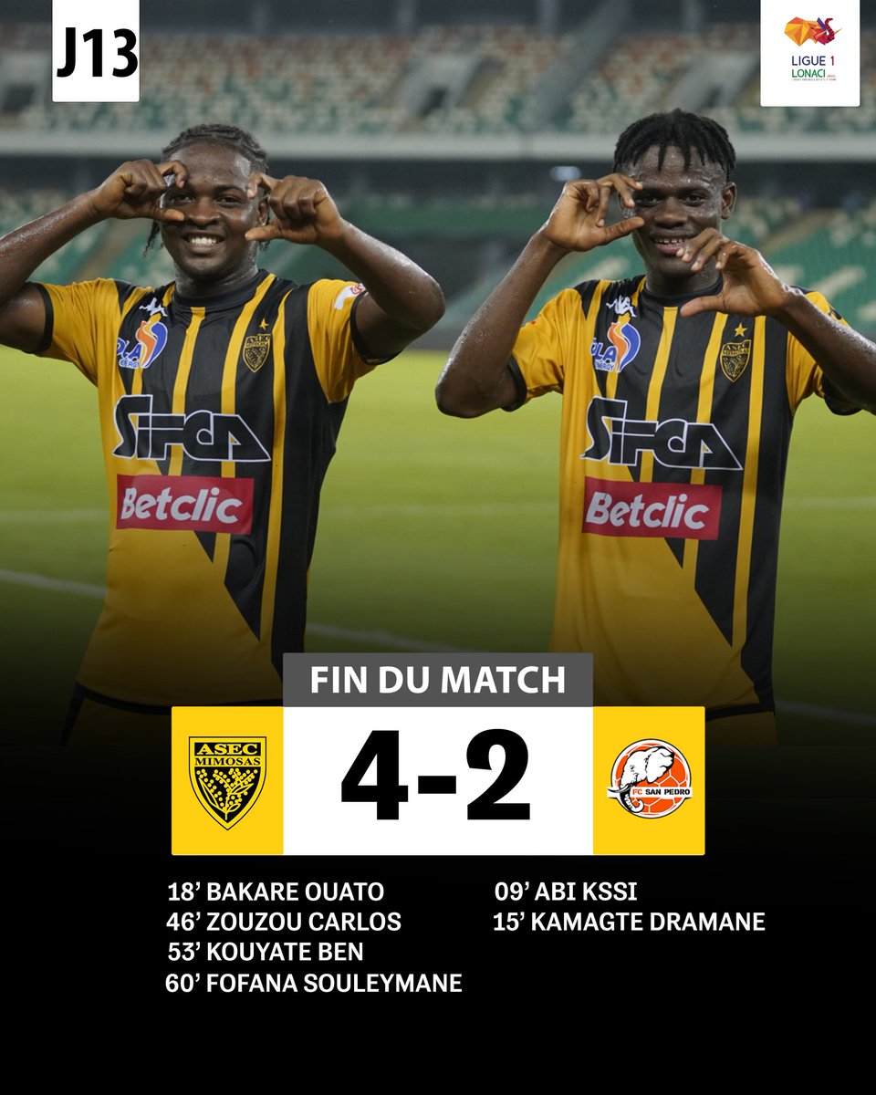 ASECMimosas's tweet image. Quel come-back ! 😍
Menés 2–0 dès la 15e minute, nos #Mimos ont sorti le cœur, le caractère et la grinta pour aller chercher une victoire arrachée aux forceps.
Bravo les gars, vous nous avez fait vibrer ! 🔥🖤💛
#ASEC