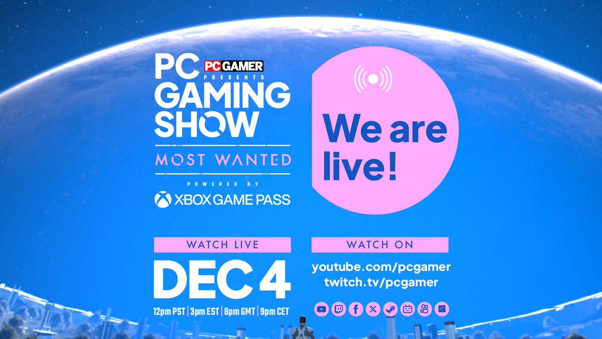 pcgamer's tweet photo. WE ARE LIVE!!! 

https://t.co/V9uxrqI0Uf

#PCGamingShow https://t.co/EbcjJ2BpIU