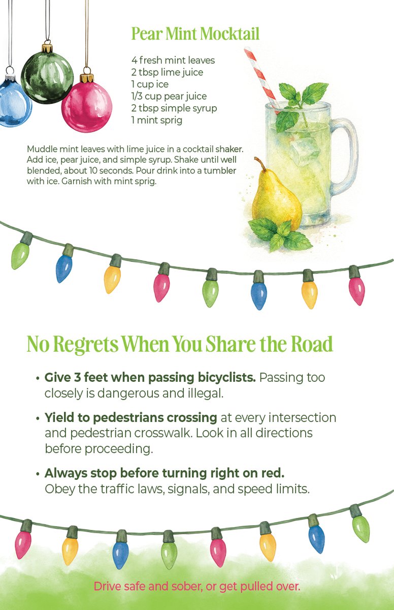 Our 28th Annual Recipes for the Road Booklet Is Now Available! 🎉
We’re excited to share this year’s edition, filled with festive mocktails, appetizers, desserts, and essential traffic safety tips to help everyone enjoy the season responsibly. 
trafficsafetyteam.org/recipes-for-th…