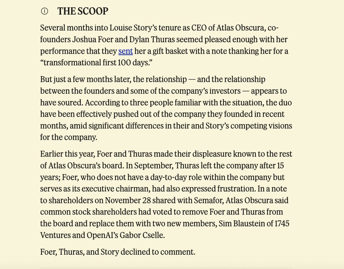 New: The co-founders of Atlas Obscura were removed from the company's board last month. The duo had clashed with Atlas' new CEO over the company's direction..