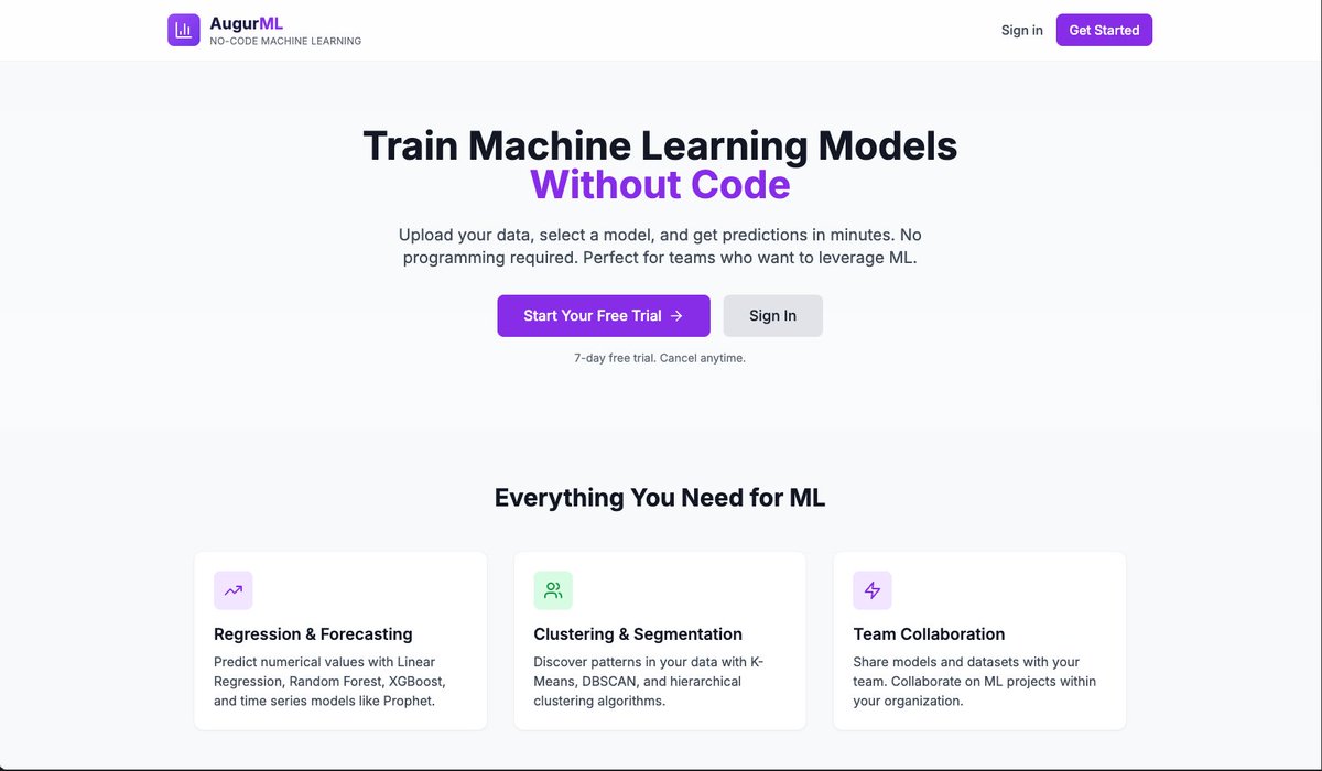 WalrusQuant's tweet image. the Stripe integration kinda sucked, mostly because i had no idea what i was doing. to go from random idea to full saas platform in 3 weeks. machine learning without code.  augurml.com

#machinelearningsolutions