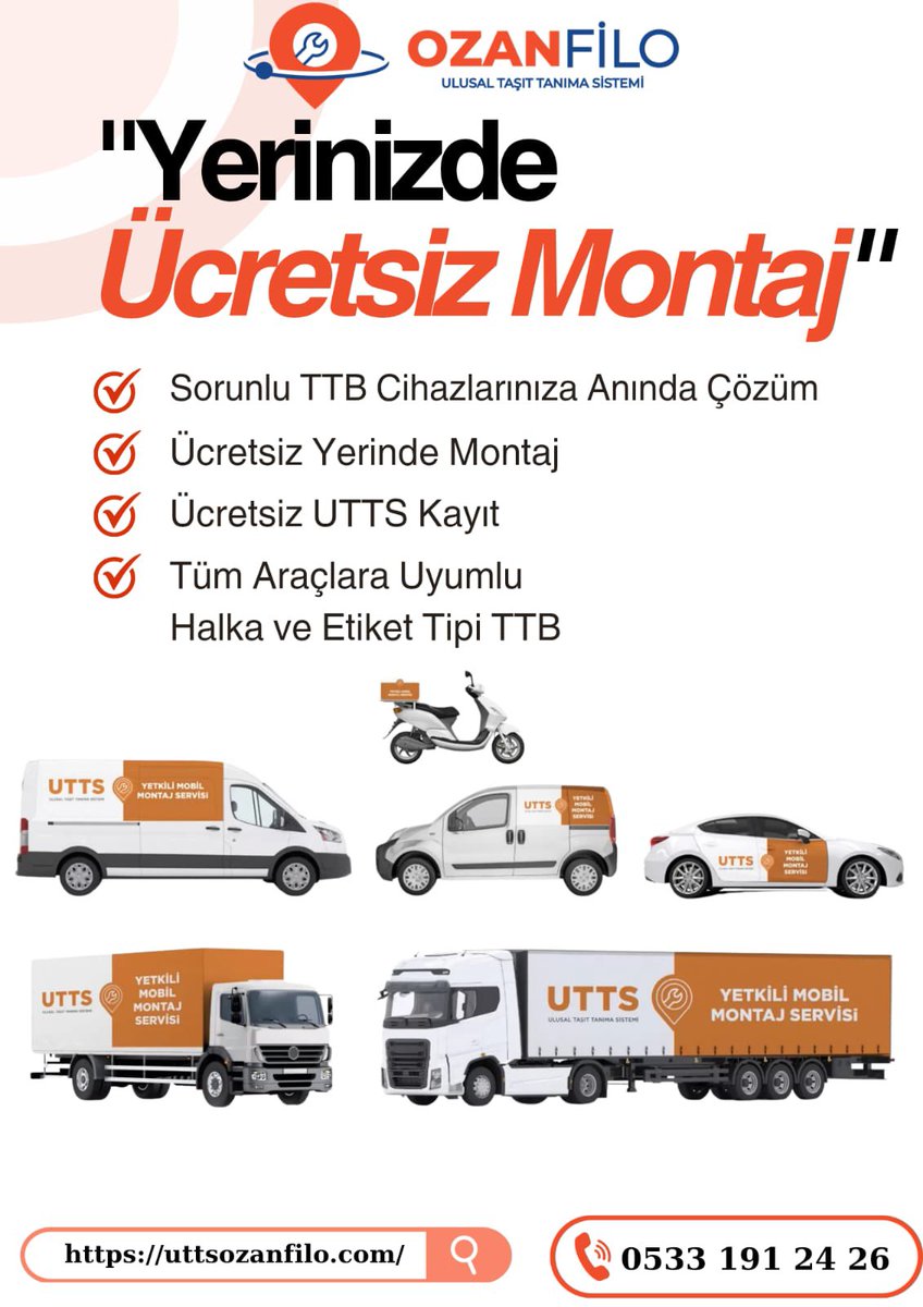 UttsBursa's tweet photo. 🔶Ulusal Taşıt Tanıma Sistemi (UTTS)
🔶Sorunlu ve yanlış Montajlara anında Ozan Filoda Ücretsiz Yerinde Çözüm ve Montaj
🔶Ücretsiz UTTS Kayıt ve Başvuru
🔶Her türlü Araçlara Uygun Halka ve Etiket tipi TTB Montaj Hizmeti
🌐 https://t.co/VqLJZMtvMc
📞0850 304 88 87
#utts https://t.co/s2iCrZKj0T