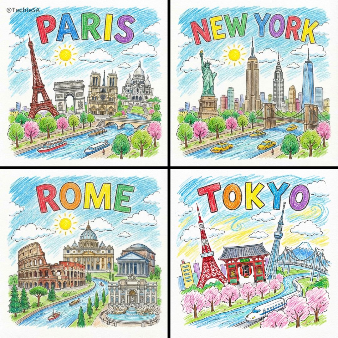 TechieBySA's tweet image. Kid-Drawn Cities by NANO BANANA PRO on @BasedLabsAI 🎨🍌

Prompt👇🏻