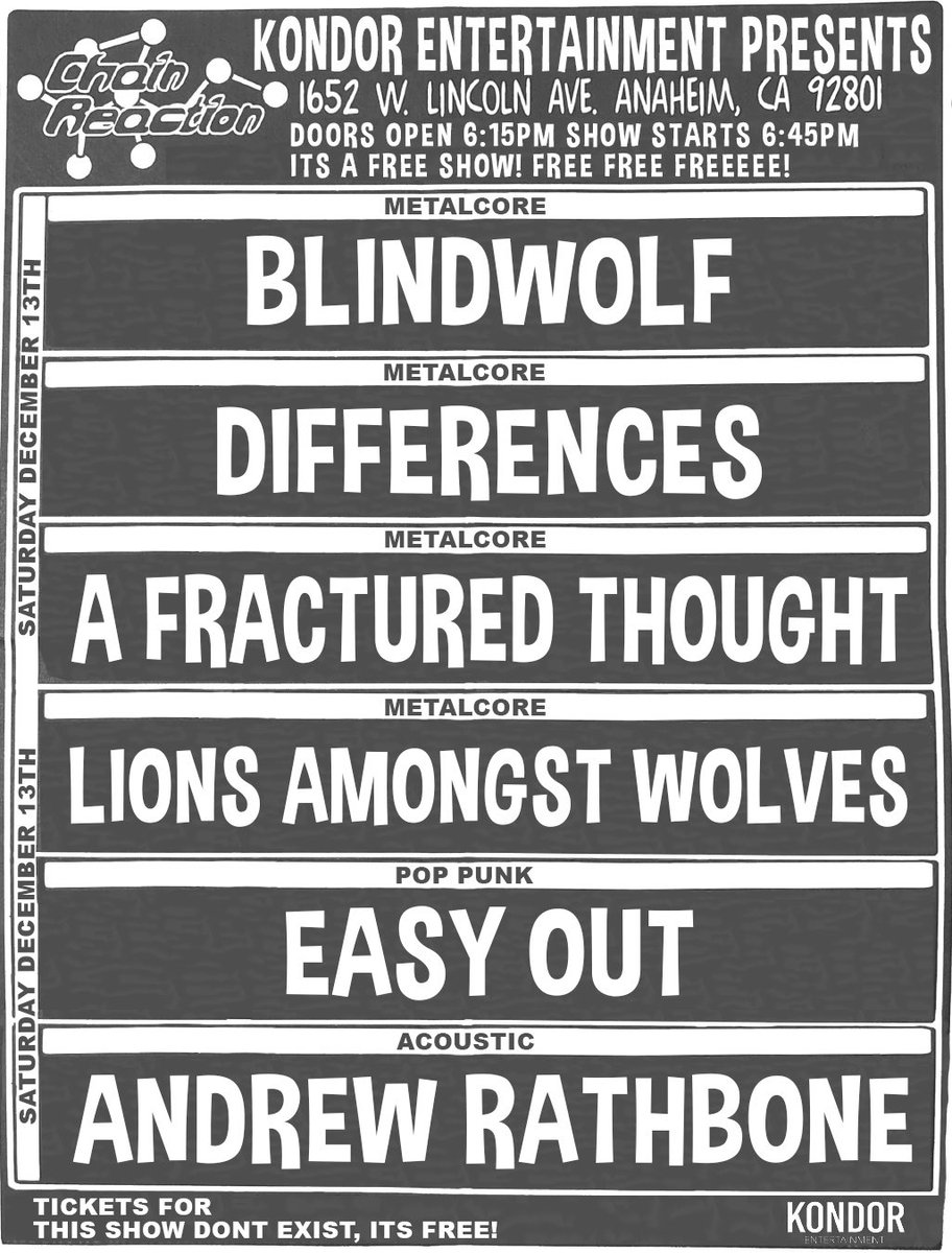 Free show at Chain Reaction! Come hang one last time! 

#metalcore #livemusic #newmusic #chainreaction #hardcore #poppunk #deathcore