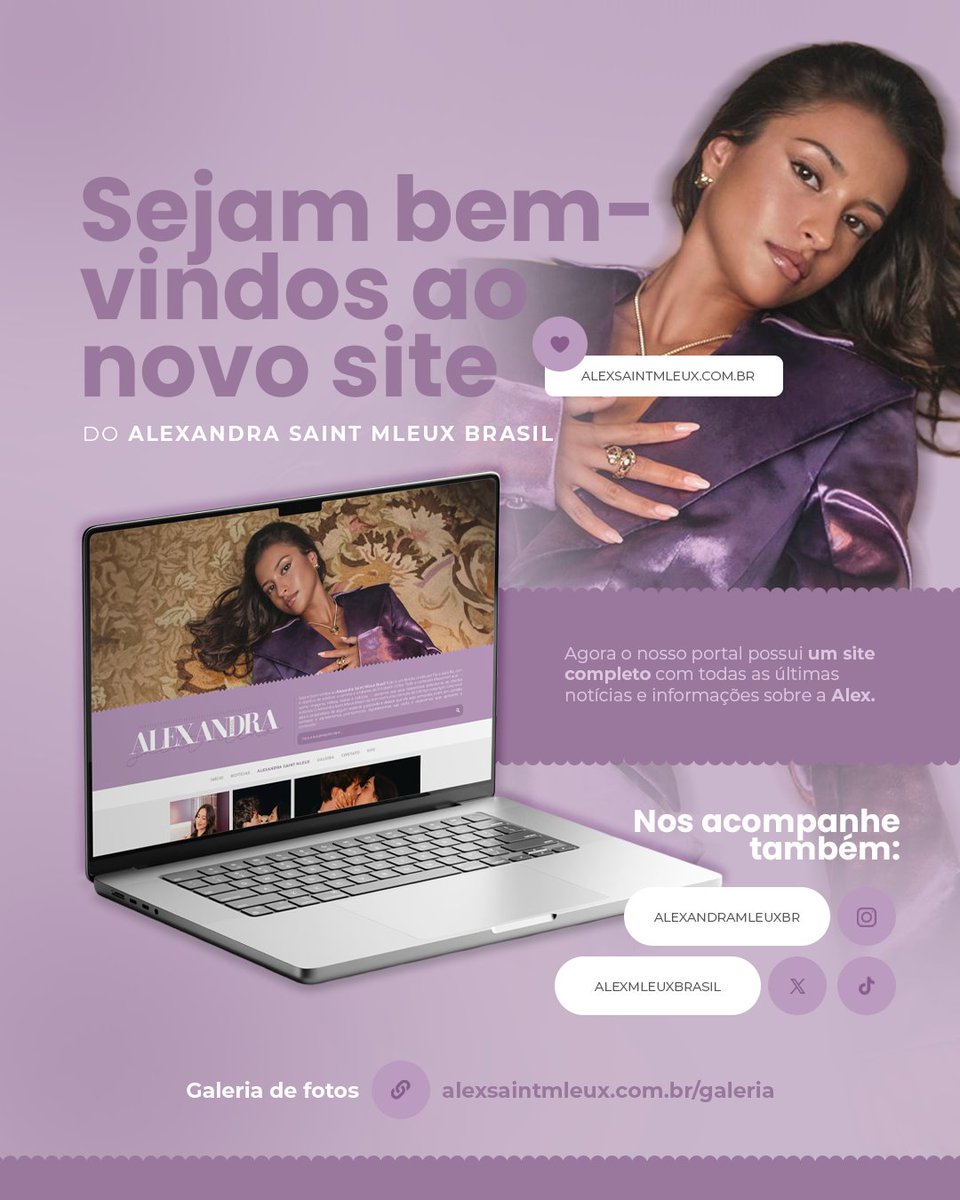 Sejam bem-vindos ao site do Alexandra Saint Mleux Brasil! 

Agora temos um site completo, reunindo notícias atualizadas, informações e tudo que você precisa para acompanhar ainda mais de perto o universo da Alex. 💜

✨️ alexsaintmleux.com.br
✨️ alexsaintmleux.com.br/galeria