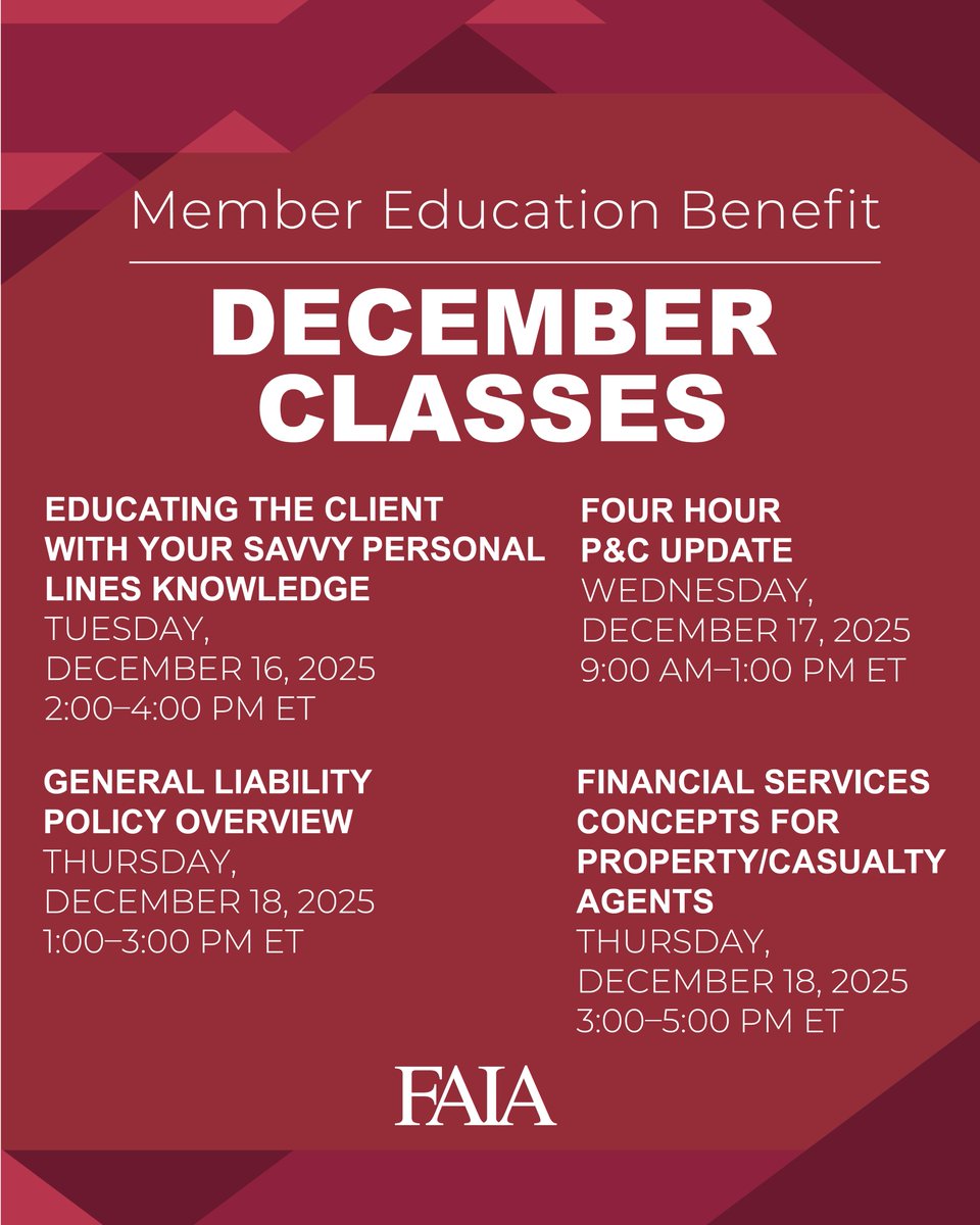 FAIA members get 10 free CE hours annually. Explore this month’s courses and register today to maximize your benefits. faia.com/edubenefit