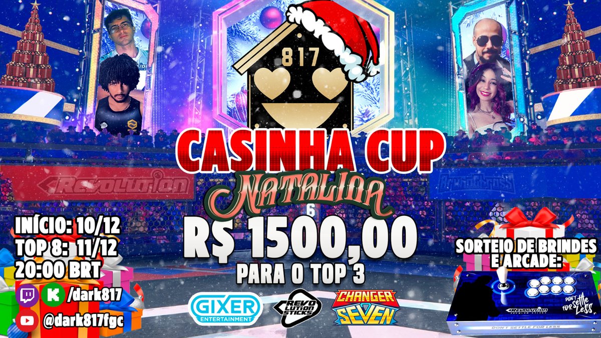 Diego_DARK_Lins's tweet image. 🏠CASINHA CUP NATALINA!  🎄
Será em 2 dias : dia 10 e 11 o top8. 
Teremos sorteio de brindes e um sorteio de um arcade da @RevolutionStick durante a trasmissão. 
E uma equipe fera: @brolynhoFGC @MuteusSouza @carolthequeen_ e @BrunoChrosS  !
Compartilhem para ajudar e curtam 🎅!