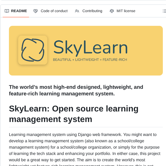 tom_doerr's tweet photo. Open source learning management system built with Django

https://t.co/FKnxW06jlK https://t.co/GejtLawcT4