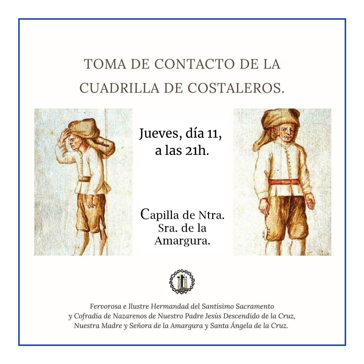 COSTAL | Toma de contacto con la cuadrilla de costaleros

📆 Jueves, 11/12
🕗 21:00 h
⛪ Capilla

Si deseas formar parte de nuestra cuadrilla de costaleros, esta es tu oportunidad. ¡Ven y comparte este primer encuentro con nosotros!

🔗 Más información:

hdadamarguradh.blogspot.com/2025/11/toma-d…