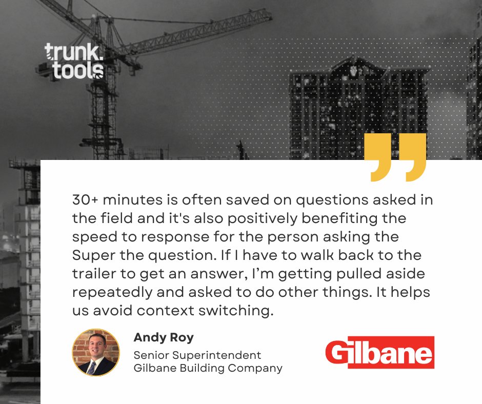 Gilbane saved 20–40 min per field question + saw a 6.5x ROI with TrunkText—
See the case study: hubs.la/Q03WY77K0

#TrunkTools #Gilbane #LetBuildersBuild