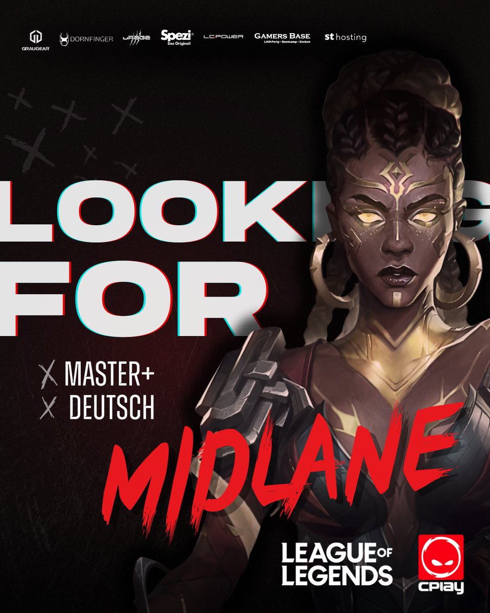 wir sind momentan wieder am tryouten für die midlane für den nächsten Split 🤠
Du bist:
- Master+
- Deutsch

Dann melde dich gerne hier über das Formular 
🔽🔽🔽
forms.gle/mXu2QreZfH8KWb…

#THESQUAD
