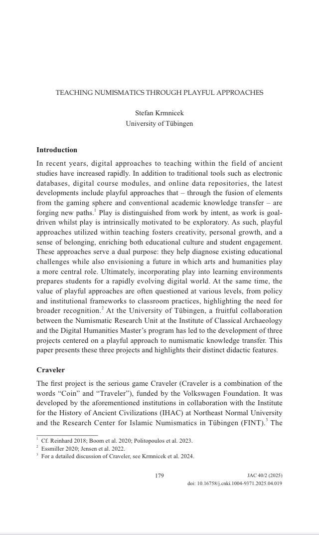 Sveneca's tweet image. #teaching #numismatics with #gamification: Read @krmnicek‘s paper in @IHAC_NENU‘s new JAC 40/2 (Teaching #Classics in the #digitalage) for free: academia.edu/145031190/JAC_…
