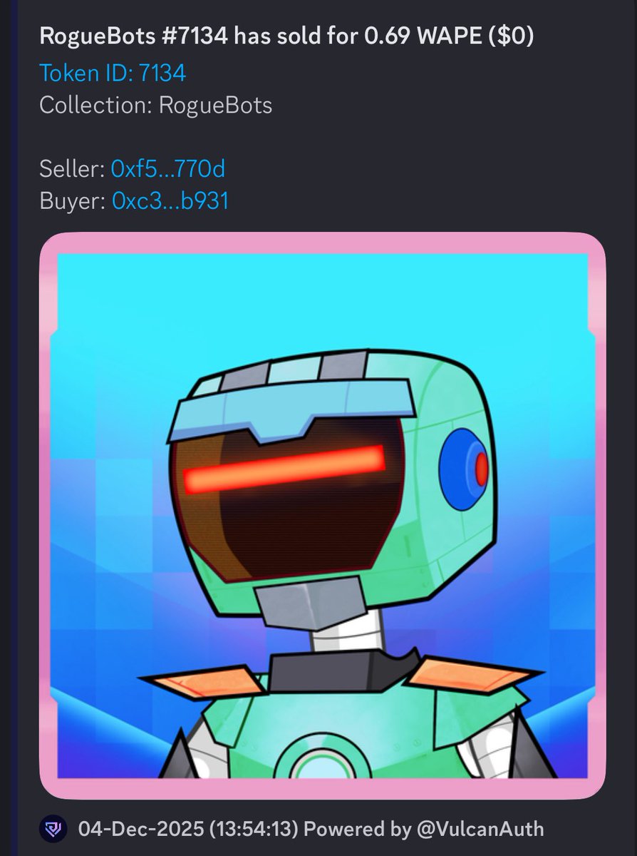 For the culture I hope. If not you didn’t sell for 0.69ETH. You sold for 0.69APE = $0.15 

Congrats to the buyer of this <a href="/RogueBotsNFT/">RogueBots | A World Of Tings Franchise</a> 

You are going to have a dope avatar 
on the <a href="/OthersideMeta/">Othersidemeta</a> soon.