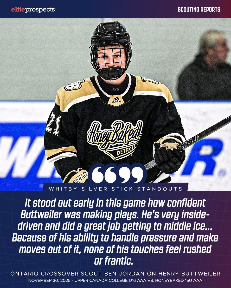 eliteprospects's tweet photo. 100+ scouting reports from the 2025 Whitby Silver Stick are now up on Elite Prospects player pages, with more to come 🔥

Henry Buttweiler: https://t.co/0SXzYPeWjF
Logan Prud'homme: https://t.co/PFZNAAJOlh
Aiden Kelly: https://t.co/uNSs3OyUfu
Drew Bate: https://t.co/ngLFq7wMqp https://t.co/Ml0EVdw5in