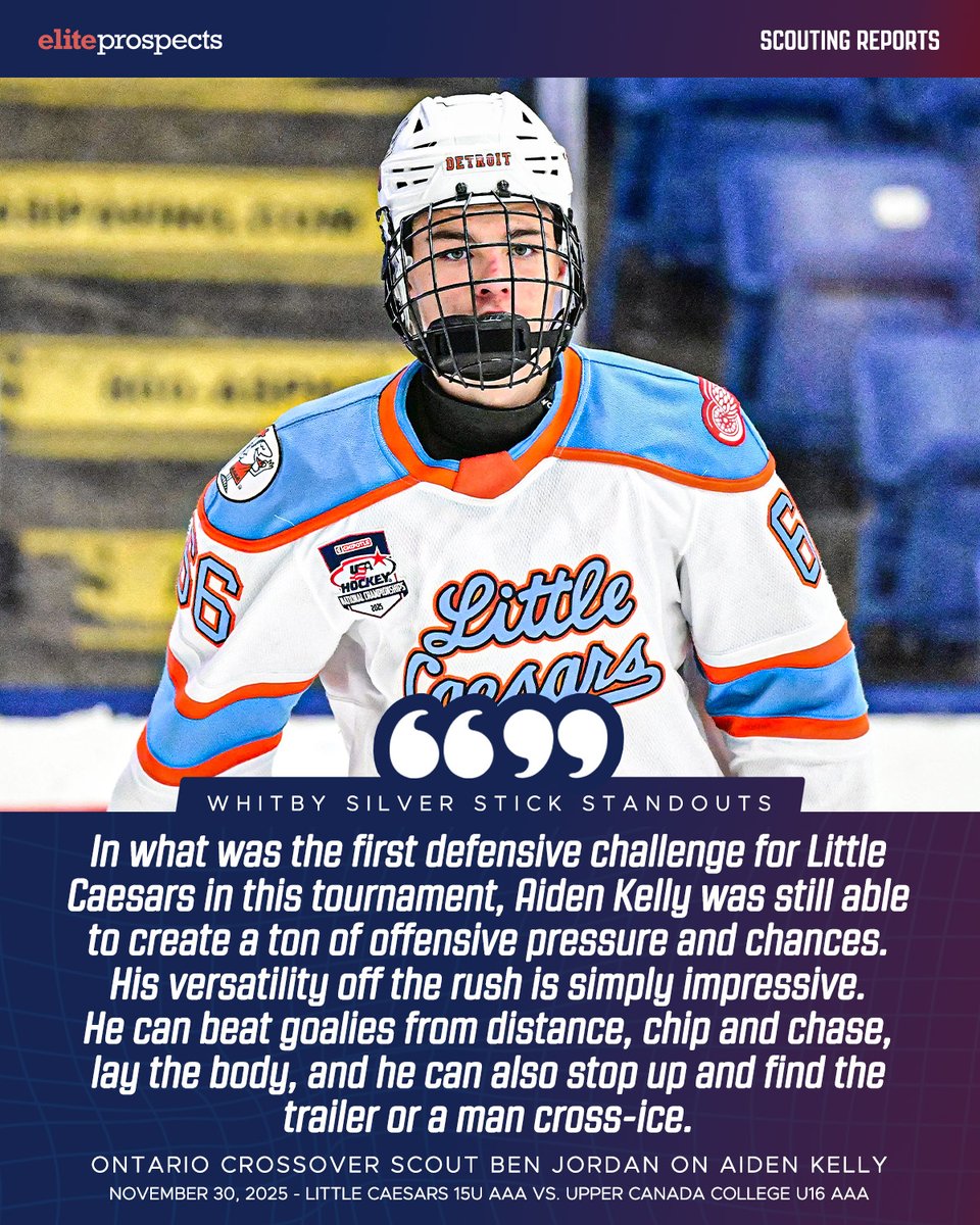 eliteprospects's tweet photo. 100+ scouting reports from the 2025 Whitby Silver Stick are now up on Elite Prospects player pages, with more to come 🔥

Henry Buttweiler: https://t.co/0SXzYPeWjF
Logan Prud'homme: https://t.co/PFZNAAJOlh
Aiden Kelly: https://t.co/uNSs3OyUfu
Drew Bate: https://t.co/ngLFq7wMqp https://t.co/Ml0EVdw5in
